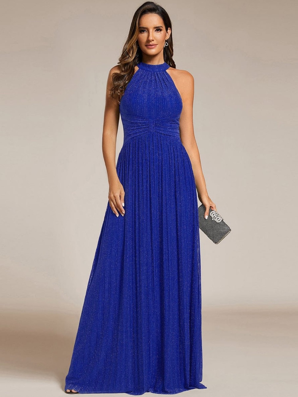 NWT EVER PRETTY Halter Neck Pleated Glittery Formal Evening Dress  SIZE 10